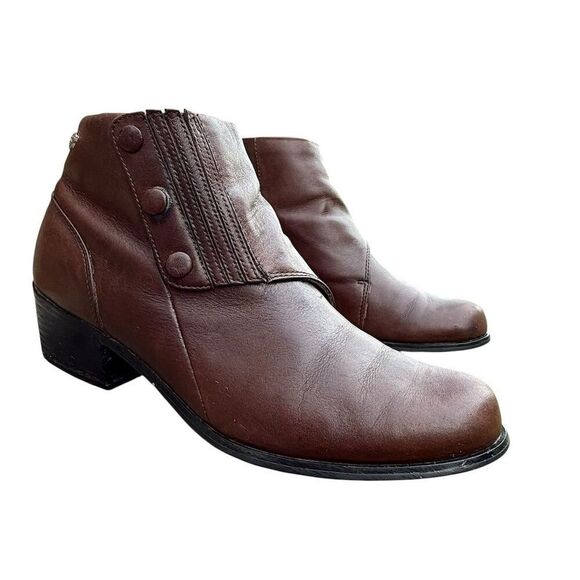 Ariat Spat II Women's Brown Leather Ankle Boots Size 9.5 Snap Detail Bootie - Picture 3 of 13